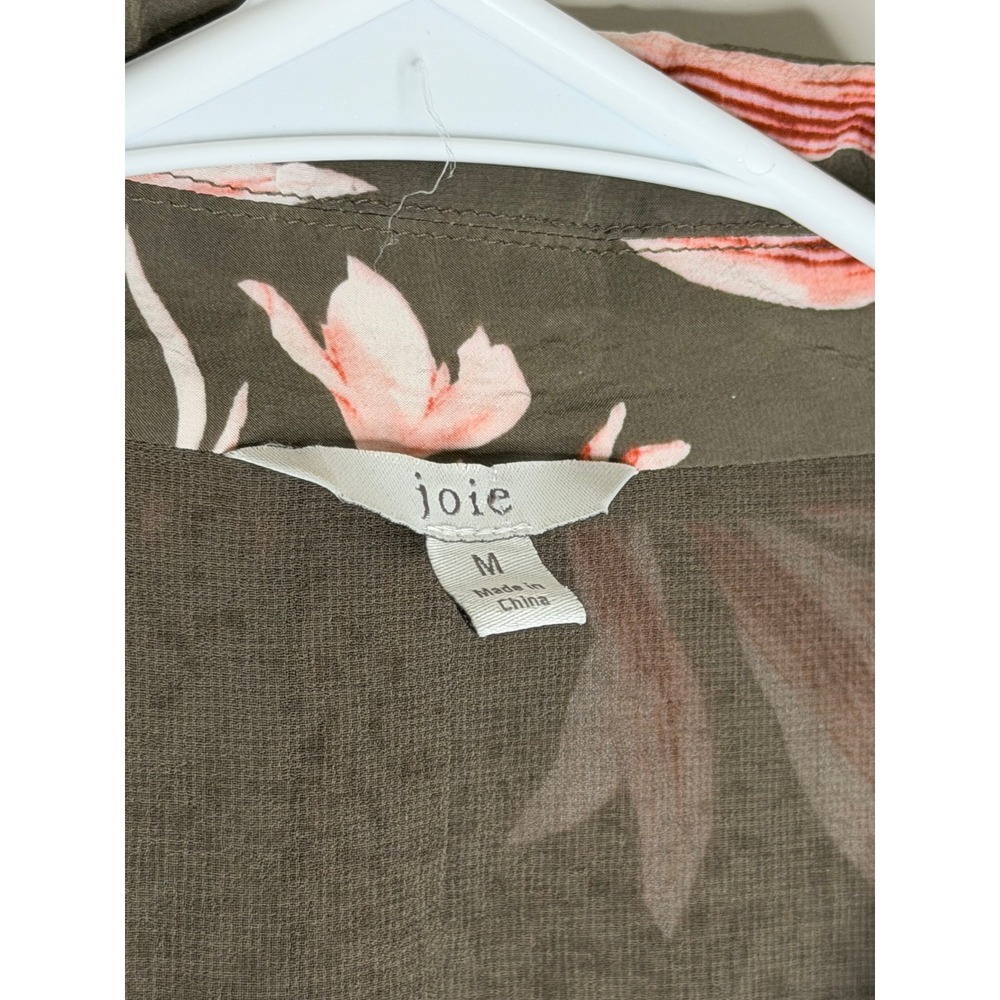 Joie Floral Button Front‎ Blouse Olive Green Pink Quiet Luxury - Picture 4 of 10